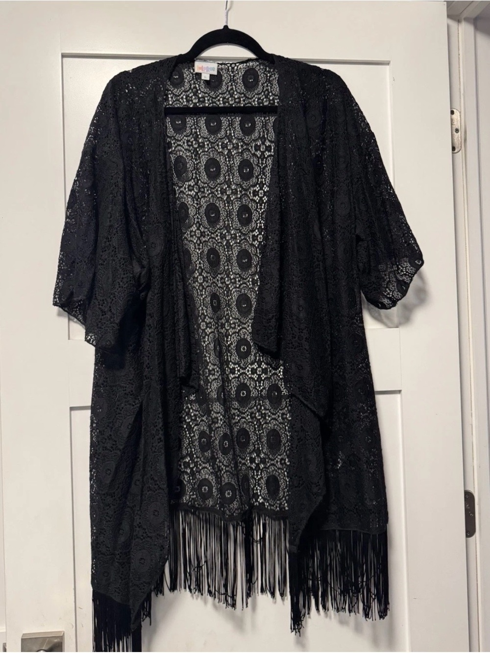 Black Lace Fringe Kimono Jacket - Lularoe